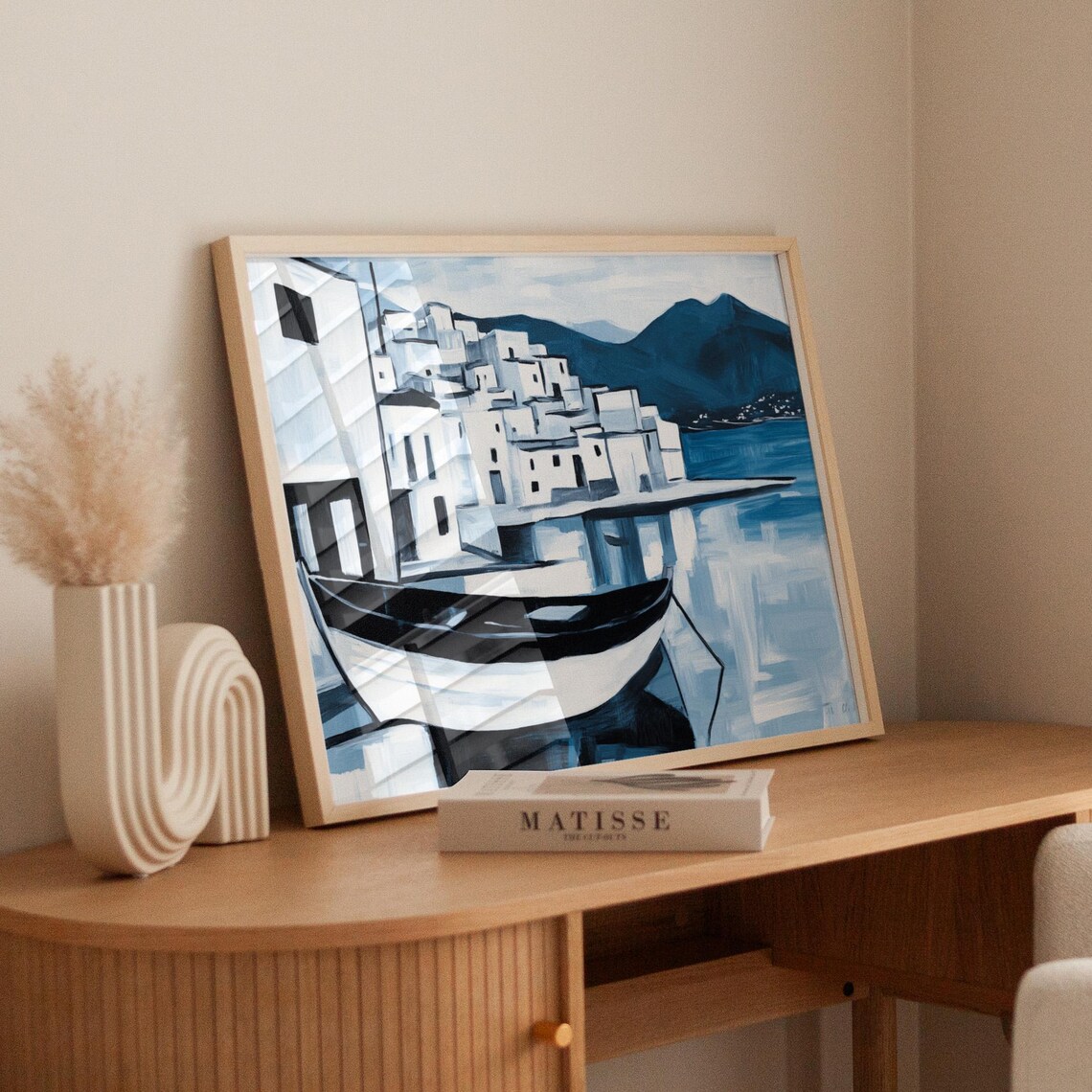 Greek Island Boat Minimalist Coastal Village Poster - Image 6