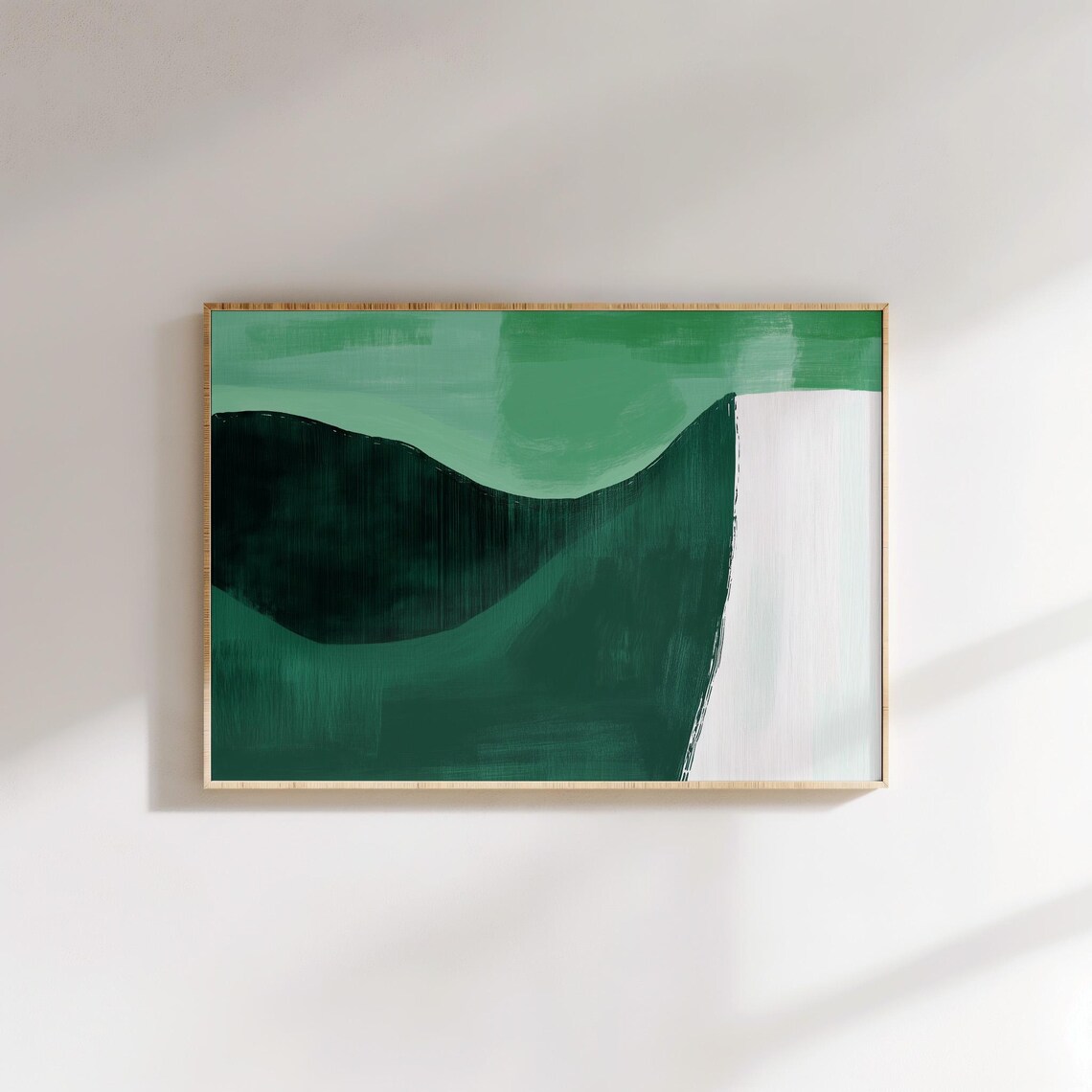Minimalist Green Abstract Landscape, Rolling Hills