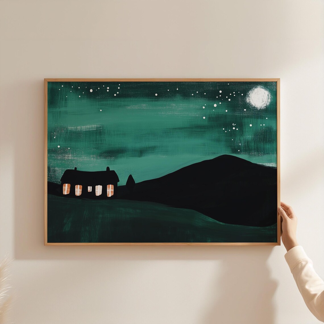 Minimalist Night Landscape Art Print, Starry Sky