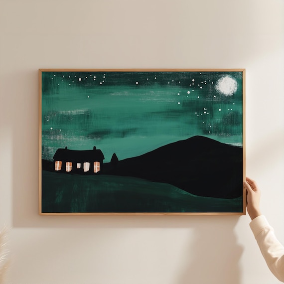 Minimalist Night Landscape Art Print, Starry Sky