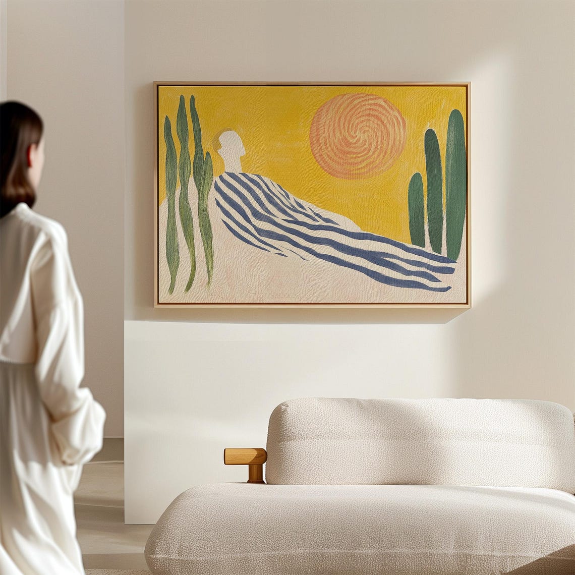 Abstract Desert Art Print Modern Landscape Wall Art Sun And Striped Figure Design Minimalist Yellow Decor Bold Artwork - Image 2