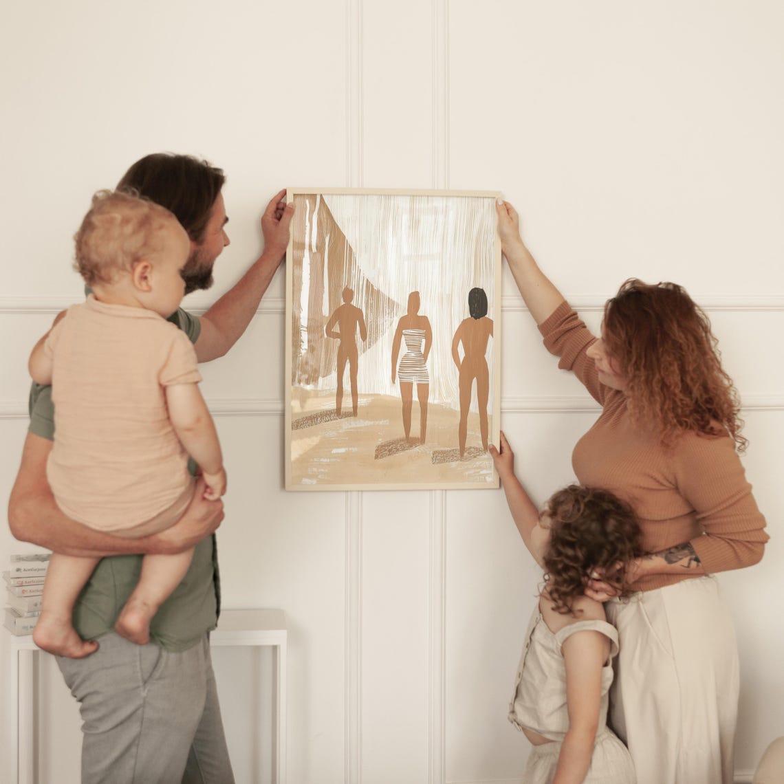 Three Women Watching Waterfall Neutral Minimalist Figure Art Poster - Image 3