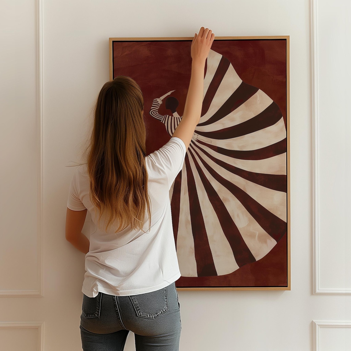 Abstract Woman Art Print, Minimalist Striped Dress - Image 2