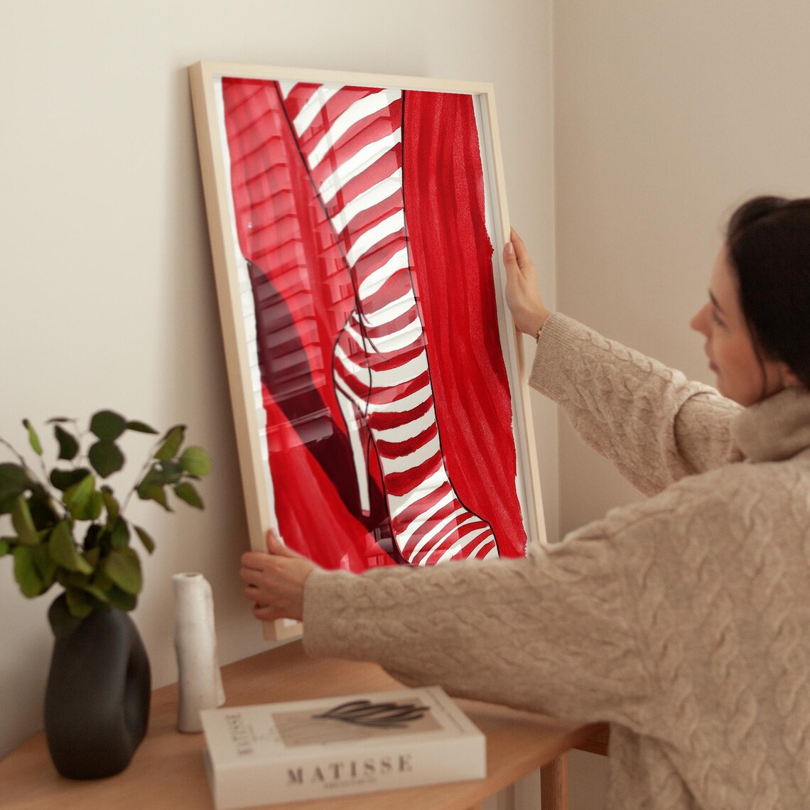 Red Striped High Heel Art Print, Bold Minimalist - Image 2