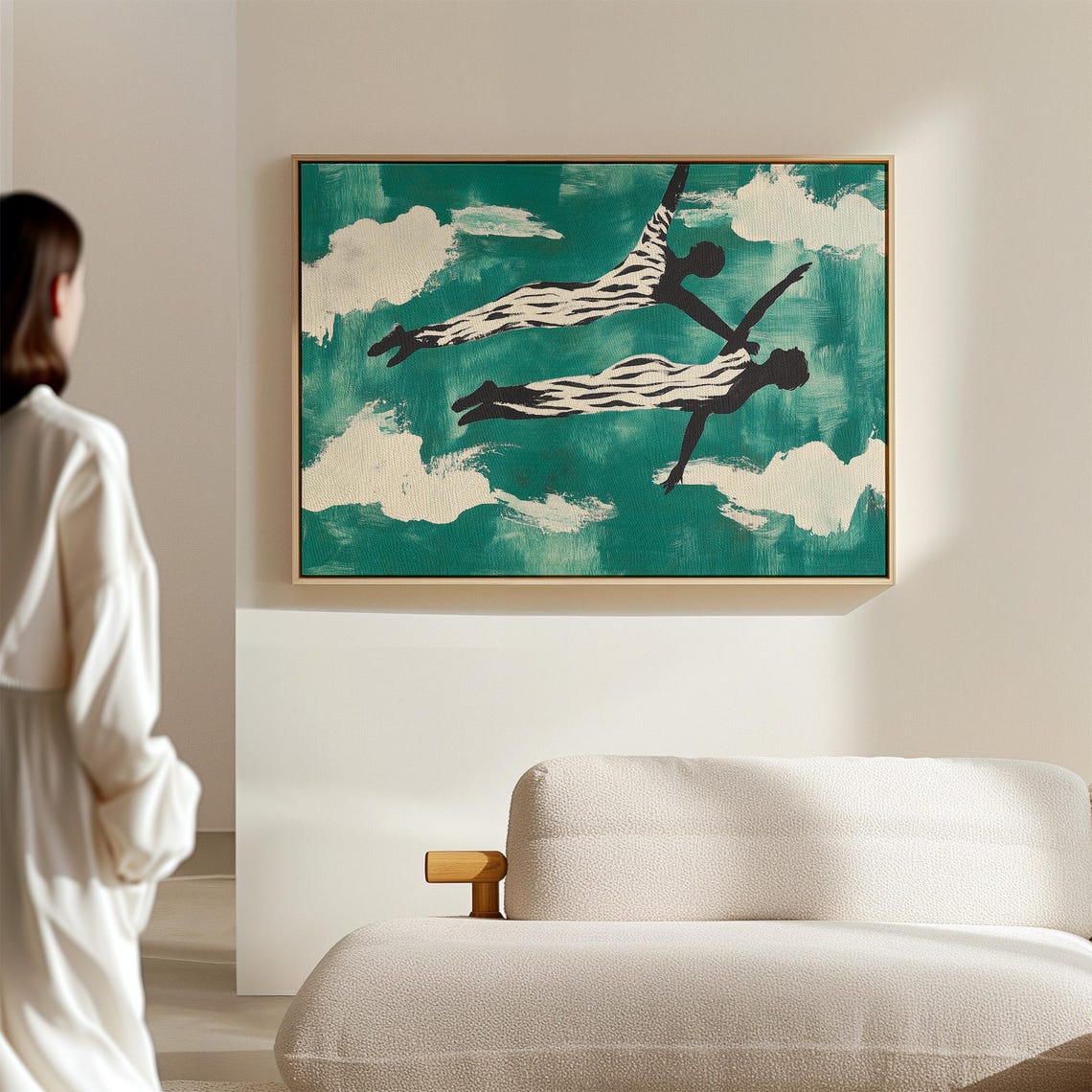 Two Flying Figures Teal Sky Striped Clothing Surreal Dream Poster - Image 2