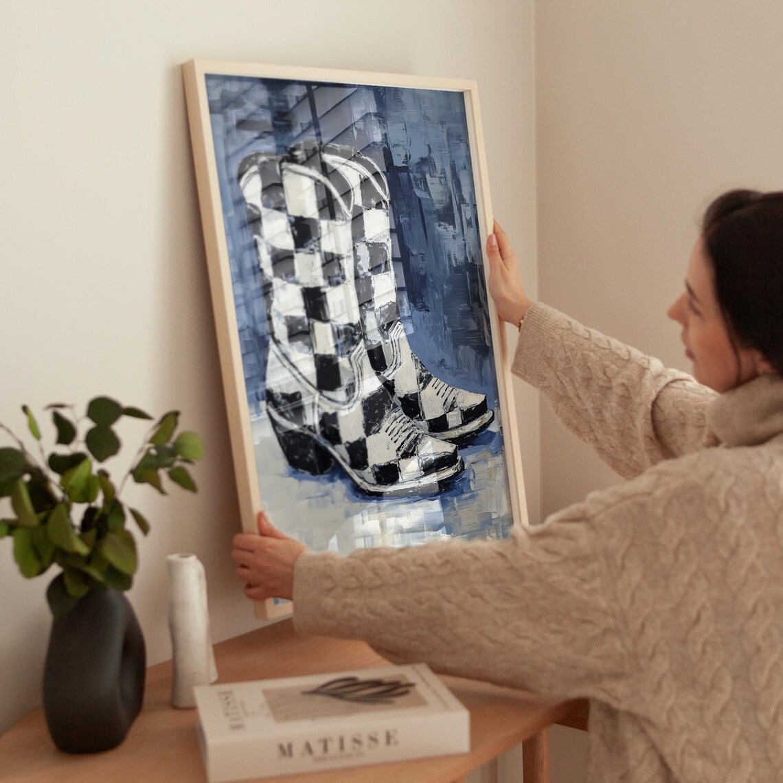 Black White Cowboy Boots Art Print, Modern Western - Image 4