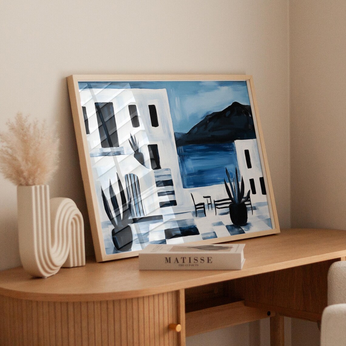 Minimalist Greek Patio Art Print, Mediterranean Courtyard - Image 5