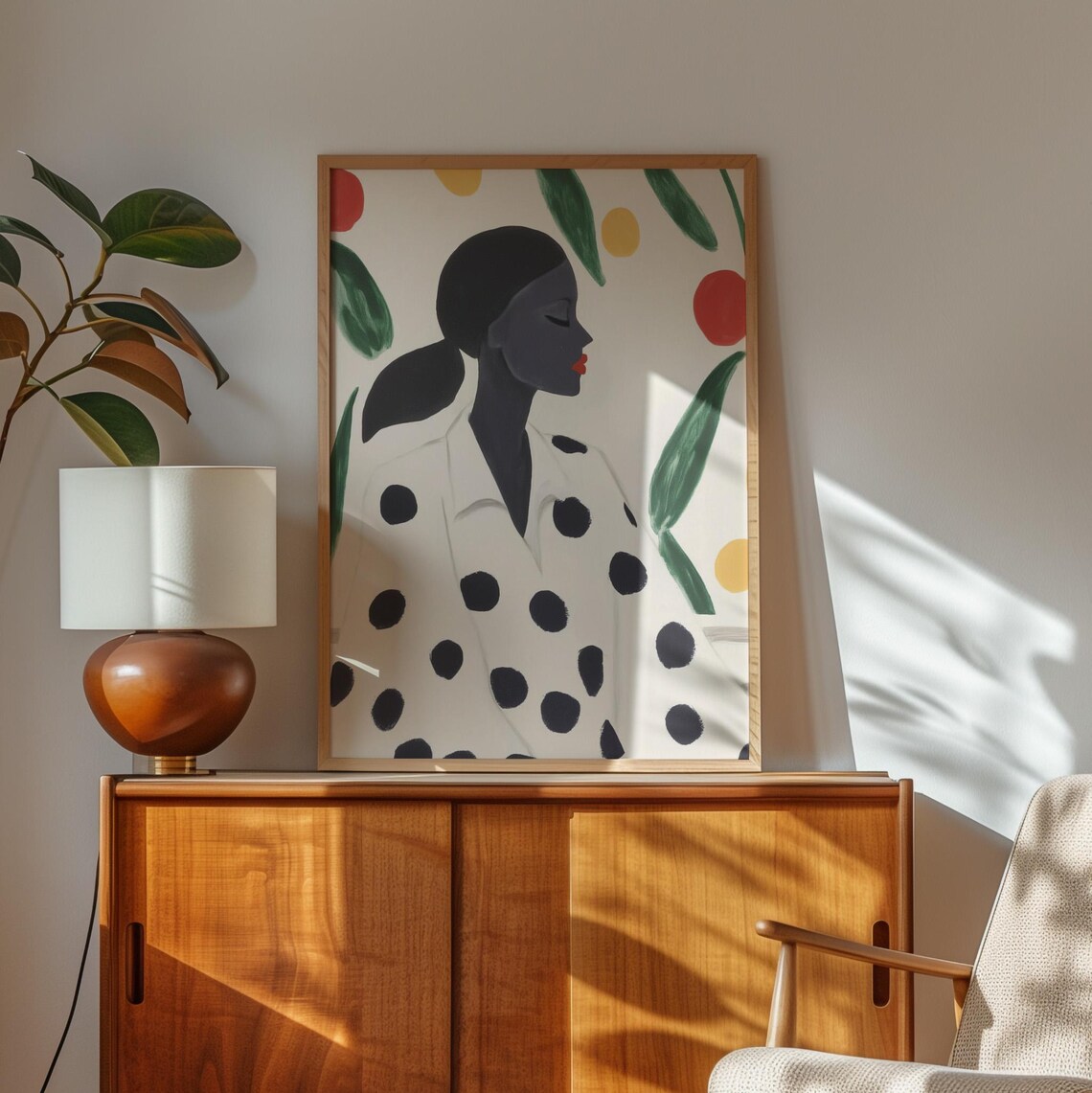 Woman In Polka Dot Robe With Botanical Leaves Portrait Poster - Image 3