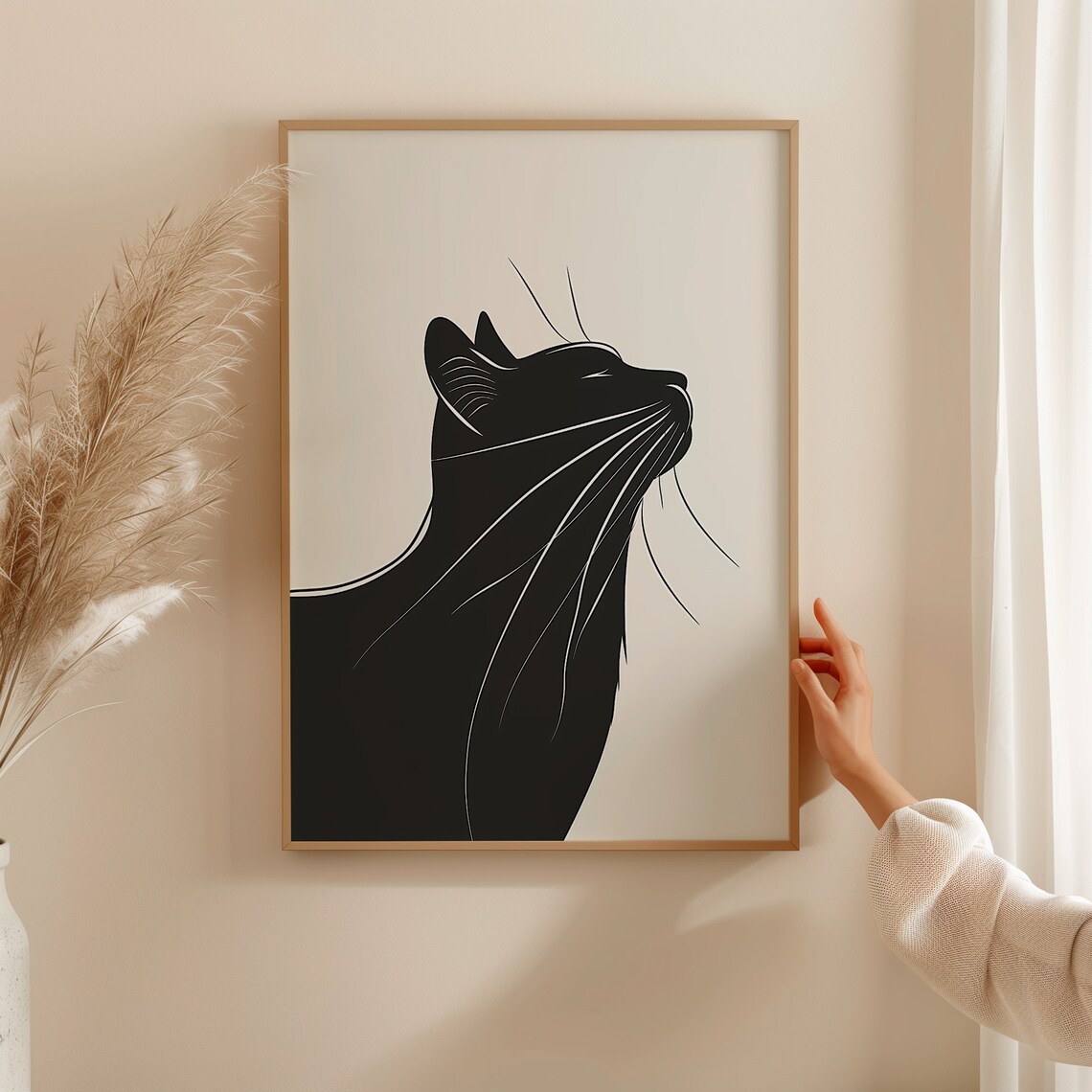 Minimalist Black Cat Silhouette Line Art Modern Feline Wall Art - Image 2