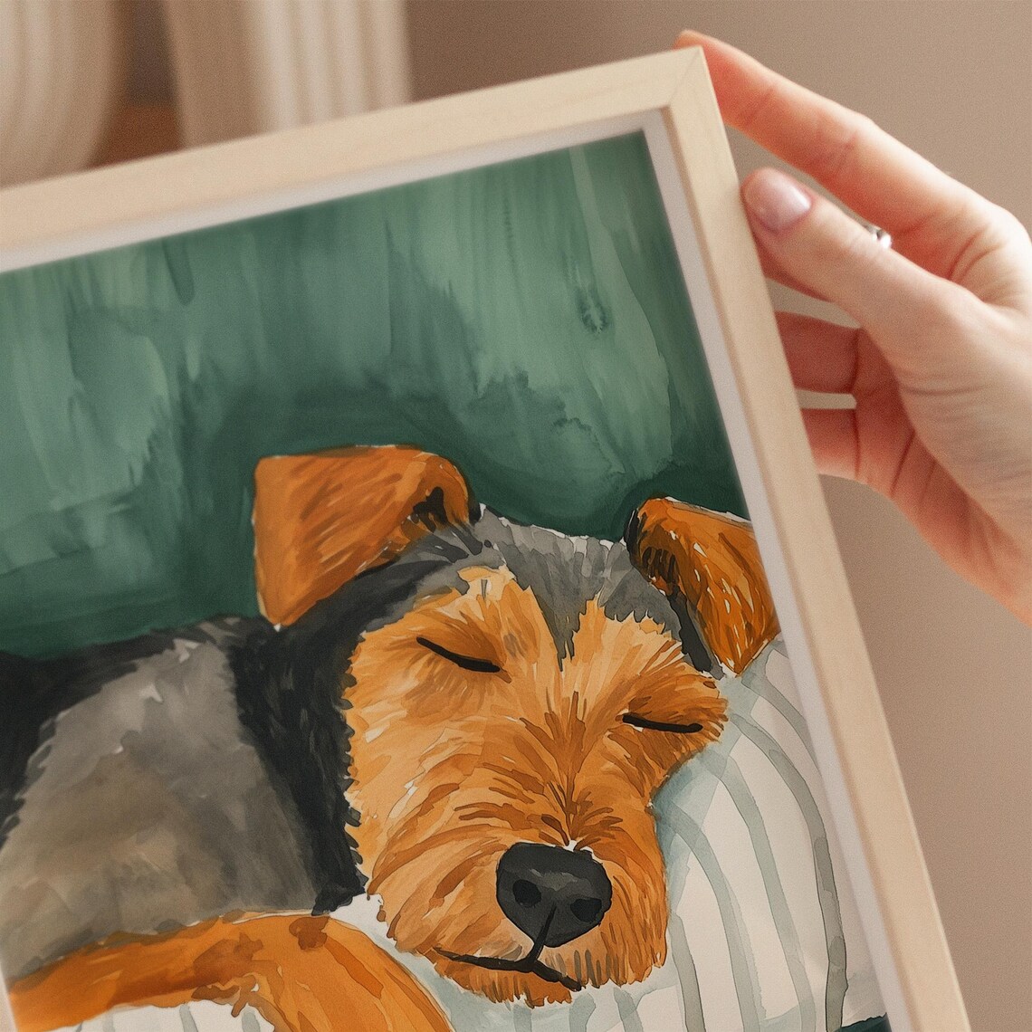 Sleeping Terrier Puppy Watercolor Cozy Dog Portrait Wall Art - Image 4