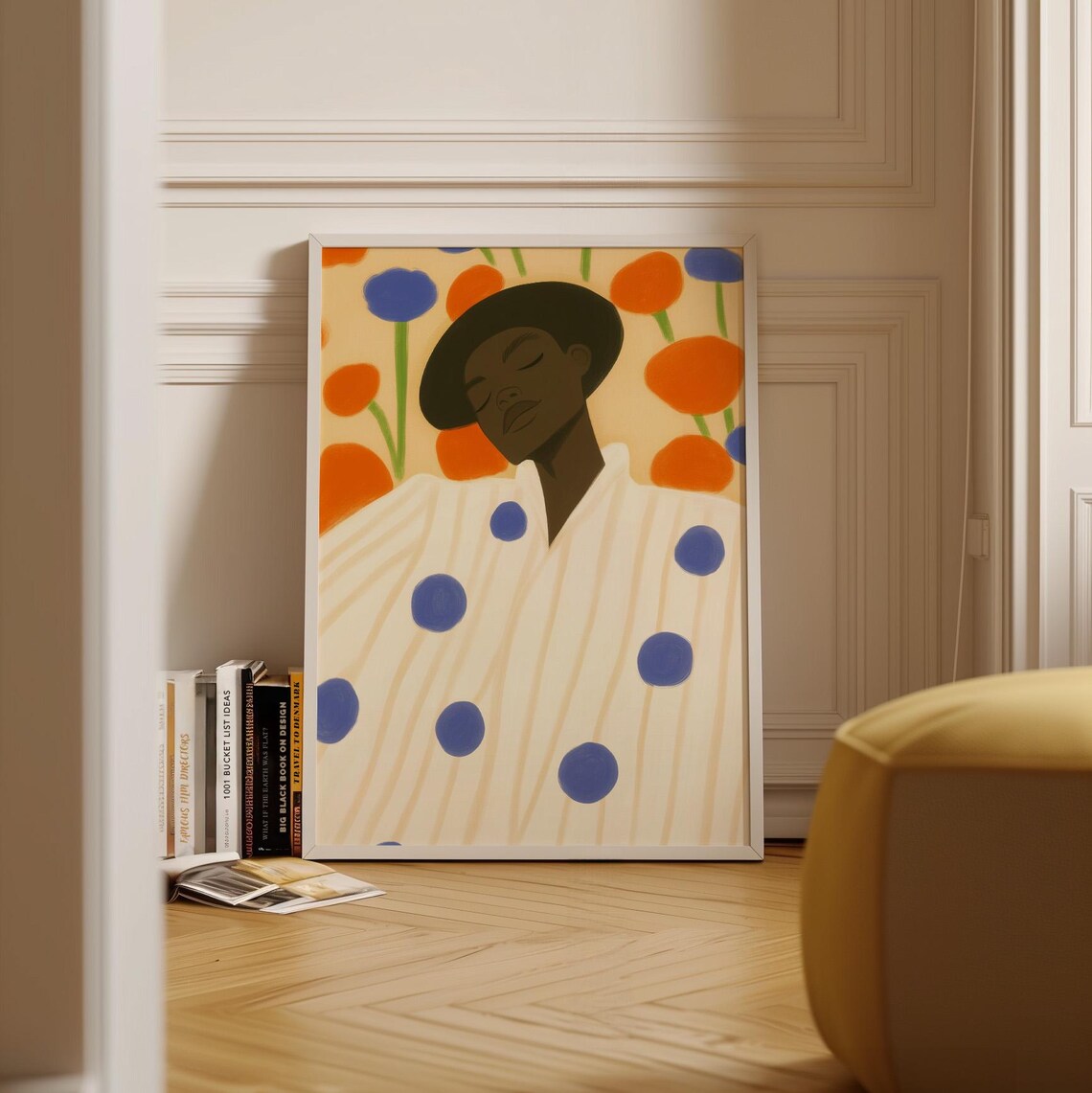 Figure In Blue Polka Dot Shirt Among Orange And Blue Blooms Poster - Image 3