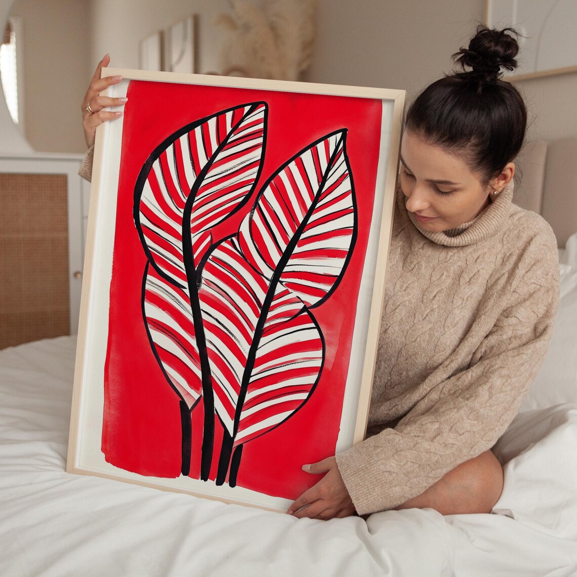 Striped Red Leaves Botanical Illustration Bold Foliage Poster - Image 2