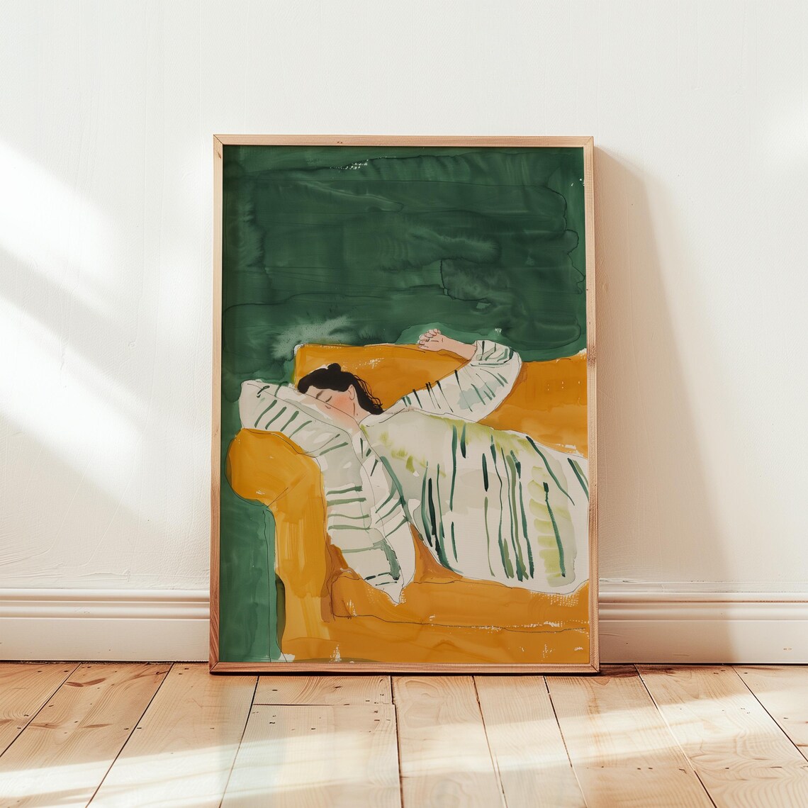 Emerald Green Abstract People, Minimalist Wall Art Print