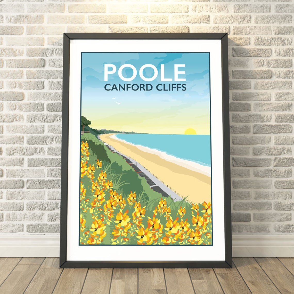 Poole Canford Cliffs Dorset Sandy Beach Vintage Travel Poster