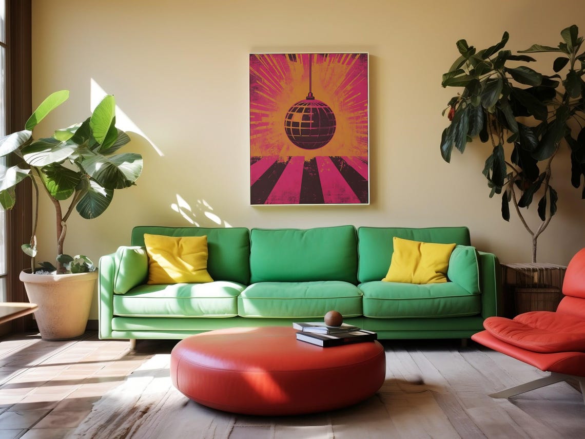 Vintage Disco Ball Hanging Sunburst Orange Pink Pop Art Poster - Image 4