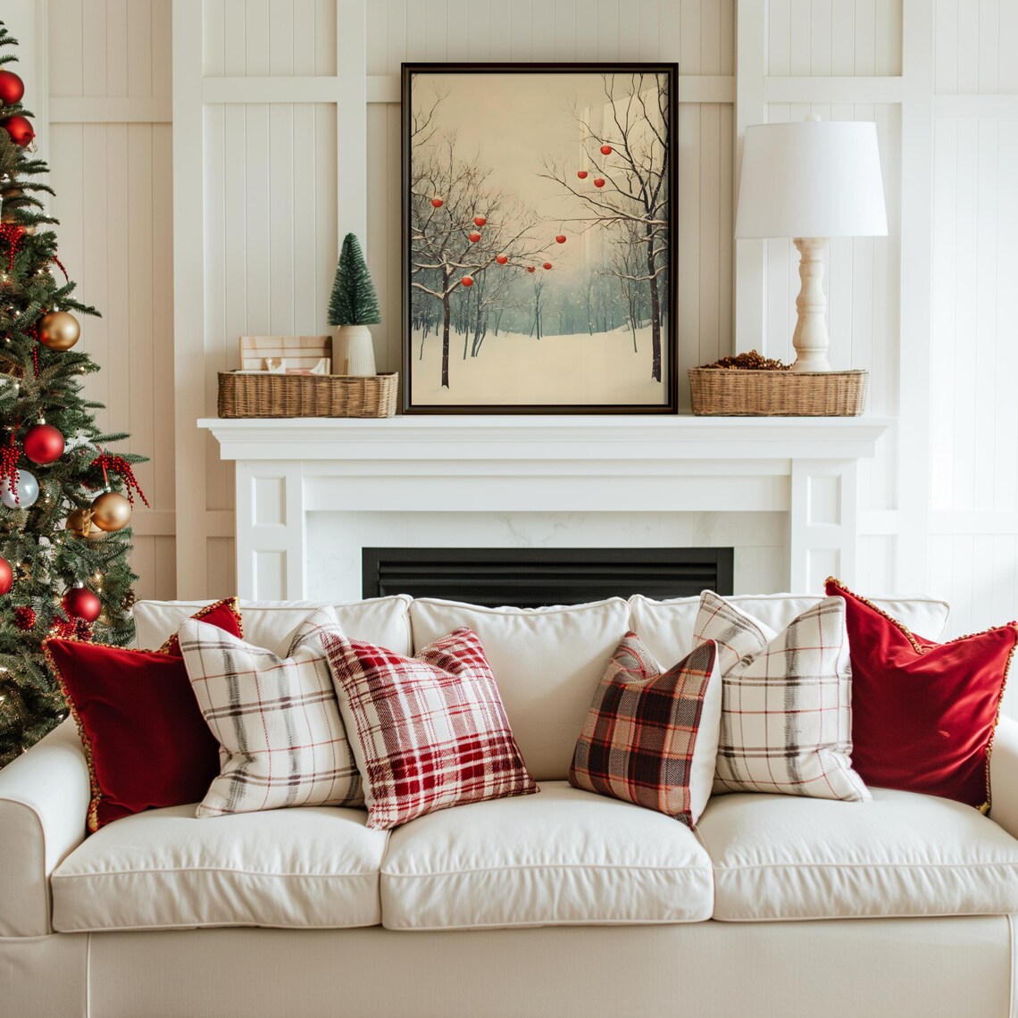 Winter Trees With Red Christmas Ornaments Minimalist Holiday Poster - Image 4