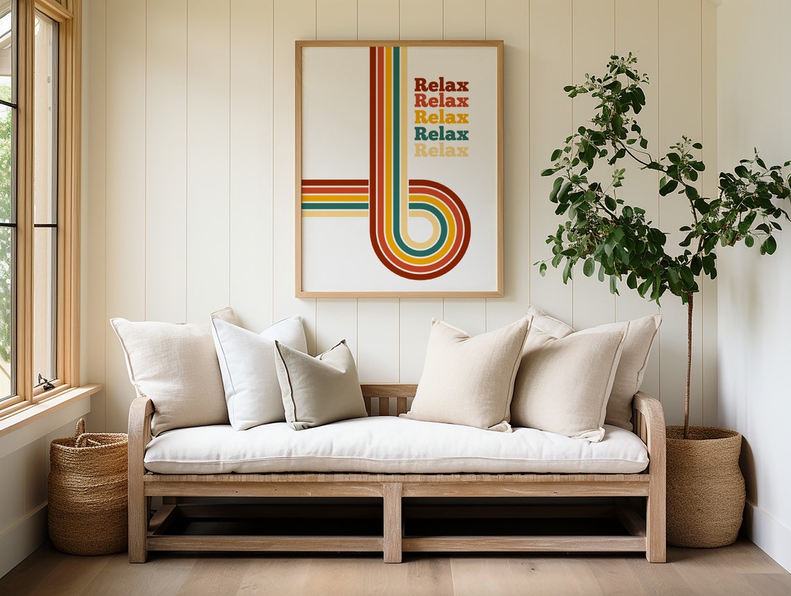 Relax Repeated Retro Rainbow Stripes Vintage Typography Poster - Image 3