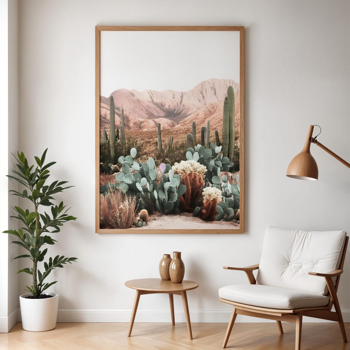 Desert Cactus Garden With Pink Mountains At Golden Hour Poster - Image 5