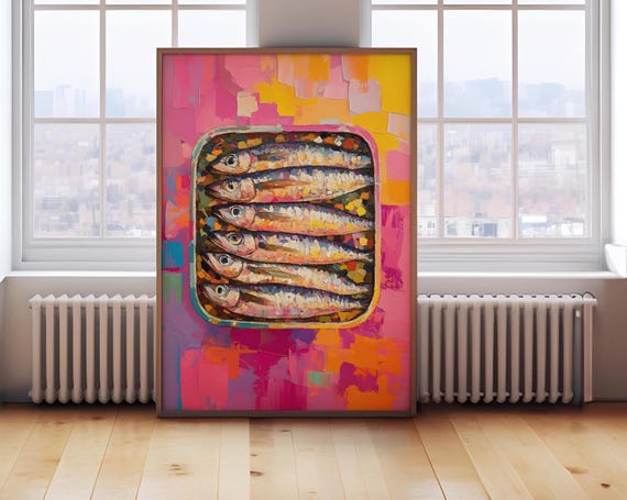 Retro Sardine Print Vintage Kitchen Art Food Home Decor Fish Poster Trendy Seafood Art Sardine Tin Wall Art Diy Decor Gift For Her