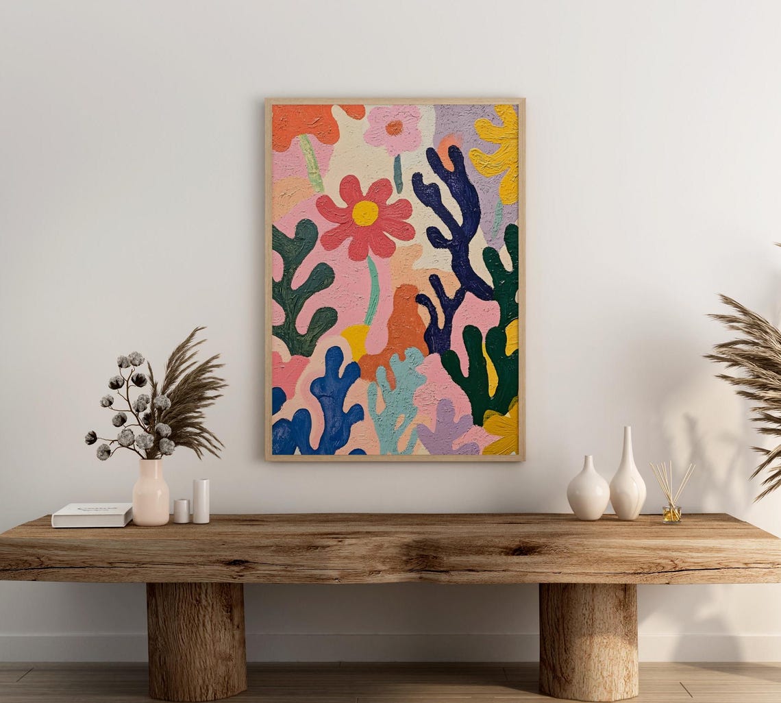 Vibrant Colorful Abstract Floral Garden Impasto Painting Wall Art