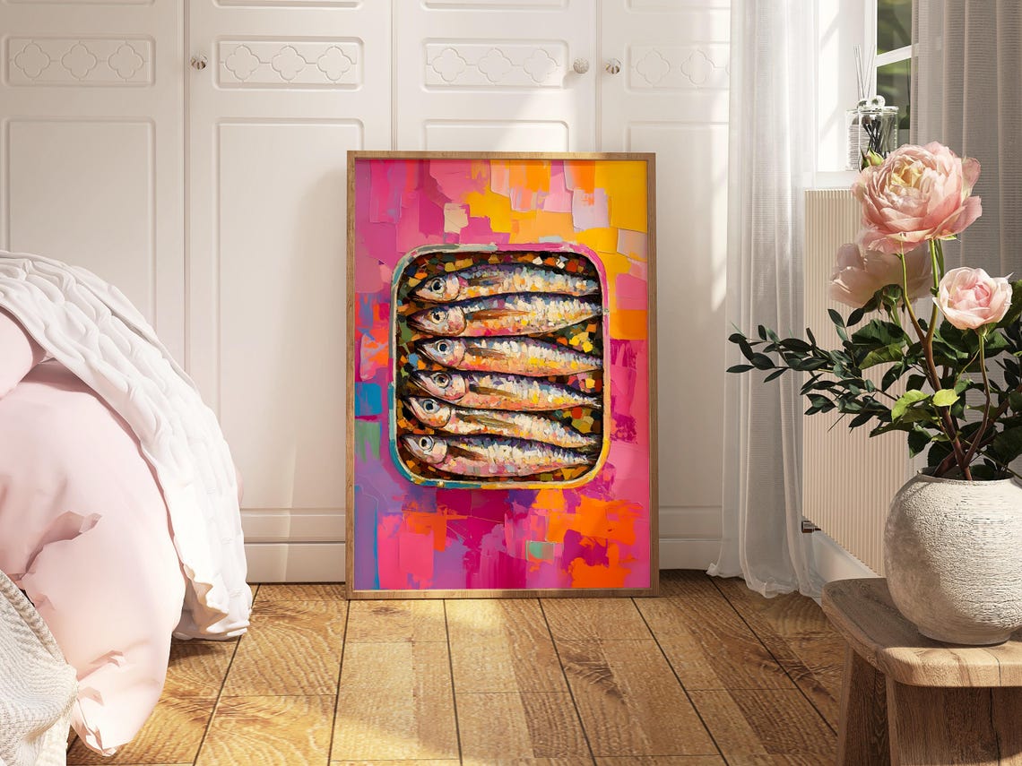 Sardine Tin Still Life On A Bold Pink Abstract Background Poster - Image 2