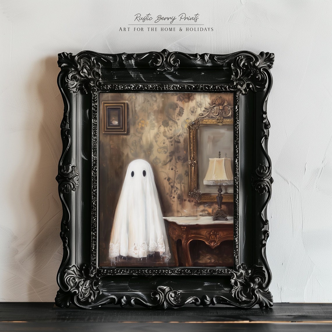 Ghost In Vintage Floral Room With Mirror Dark Academia Print