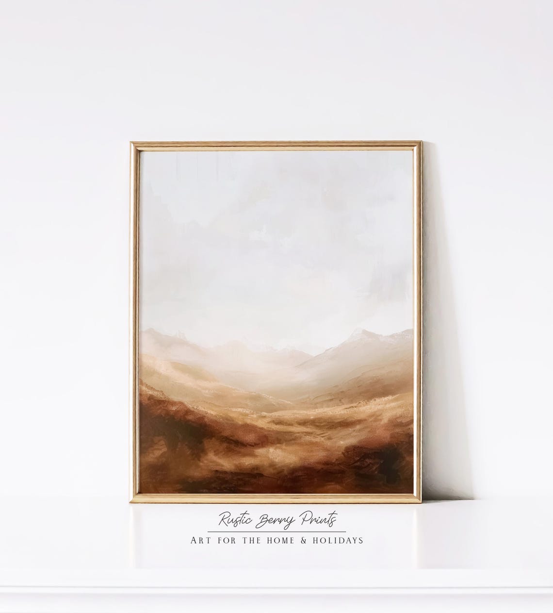 Soft Misty Rolling Hills Warm Neutral Landscape Painting Print - Image 2