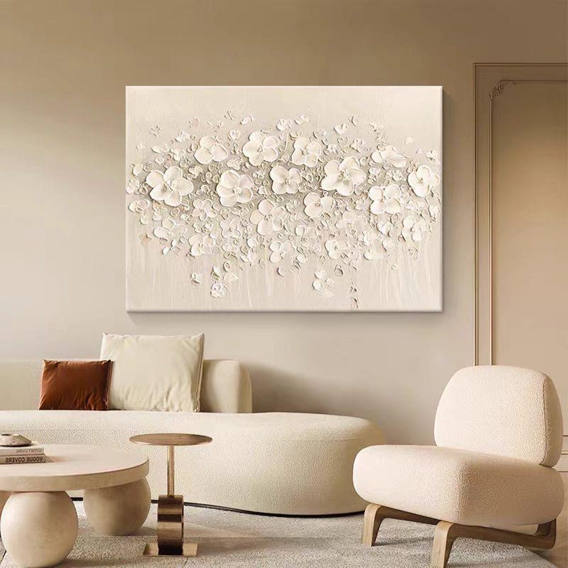 White Sculpted Blossom Relief Minimal Textured Floral Art Poster - Image 2
