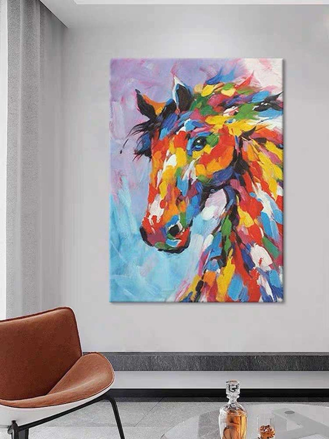 Multicolor Horse Head Portrait with Brushstroke Colors Art Poster - Image 4