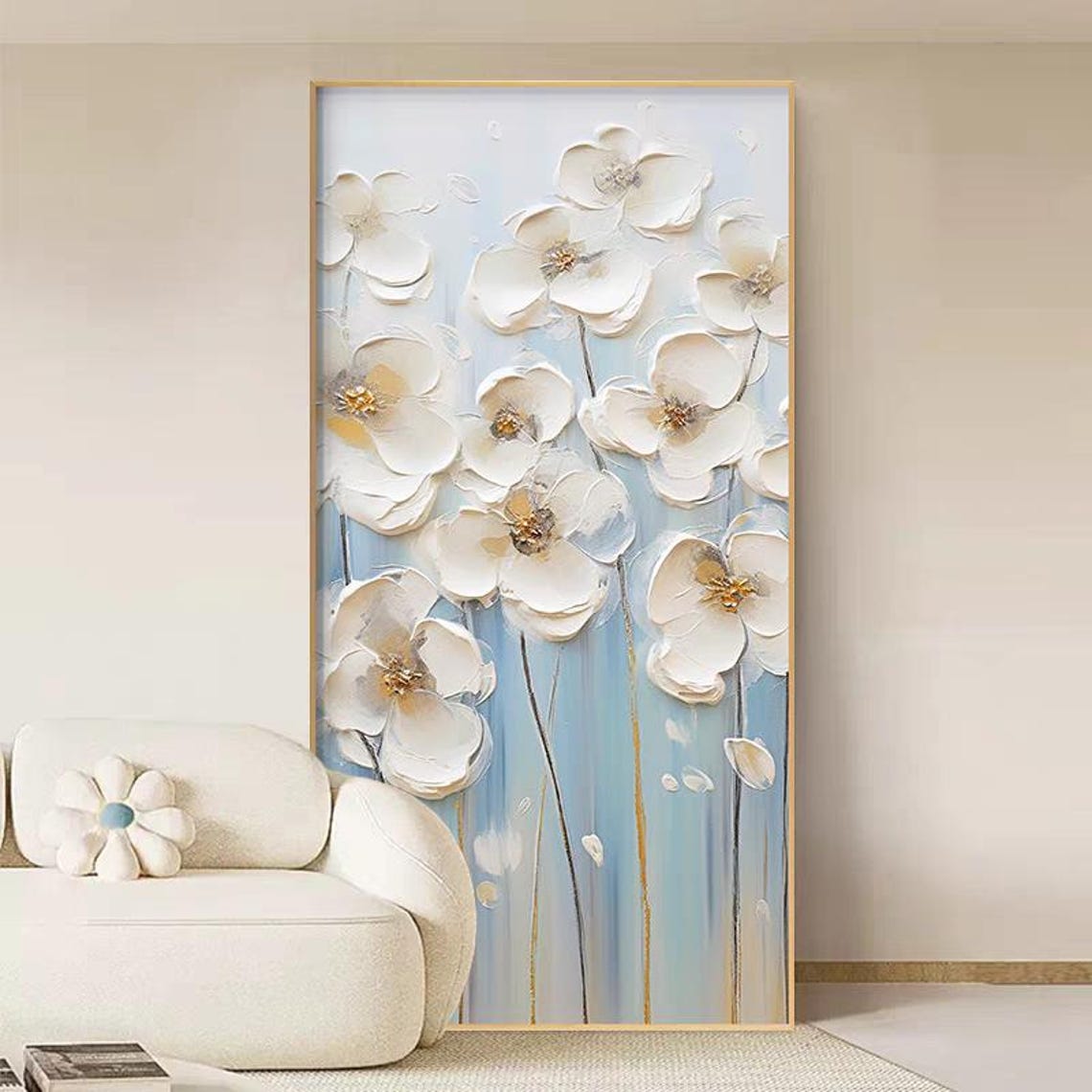 White Blooms on Soft Blue Background Elegant Floral Art Poster - Image 4