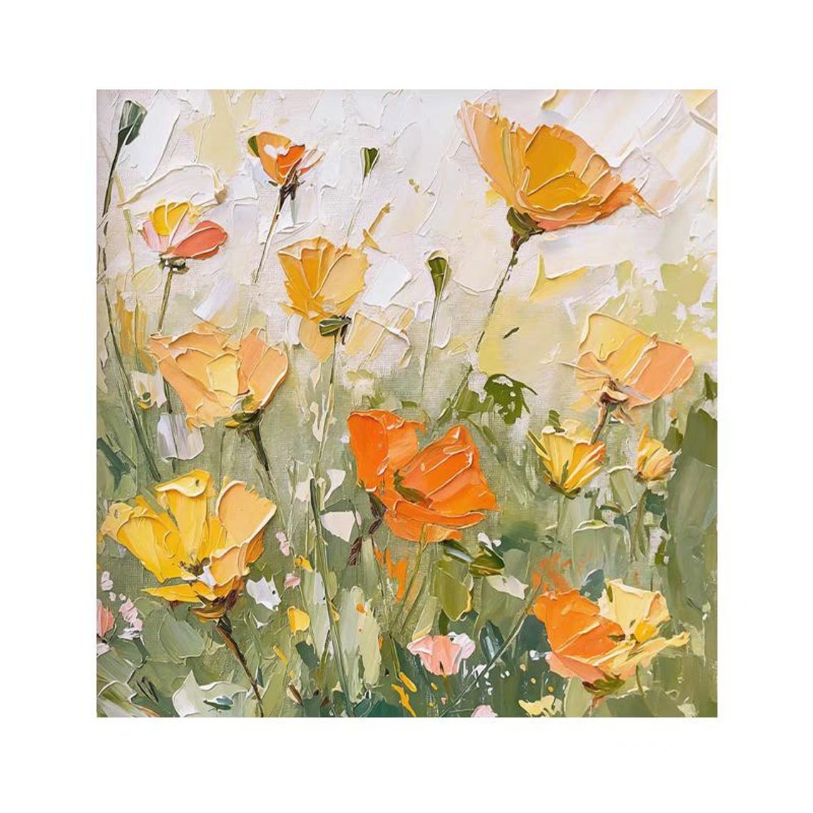 Orange California Poppies in Green Meadow Floral Painting Poster - Image 2
