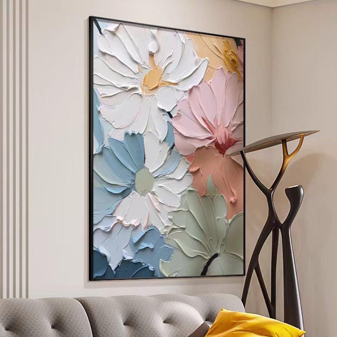 Large Colorful Blooms 3D Textured Impasto Floral Vertical Poster - Image 2