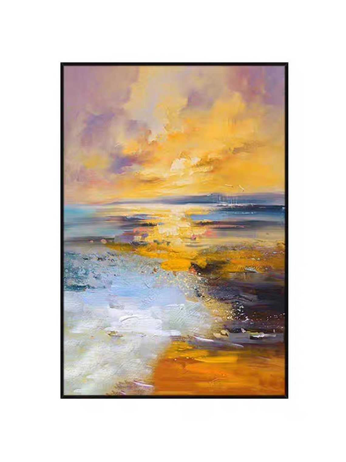 Golden Sunset Over Rocky Seacoast Ocean Waves Seascape Poster - Image 4