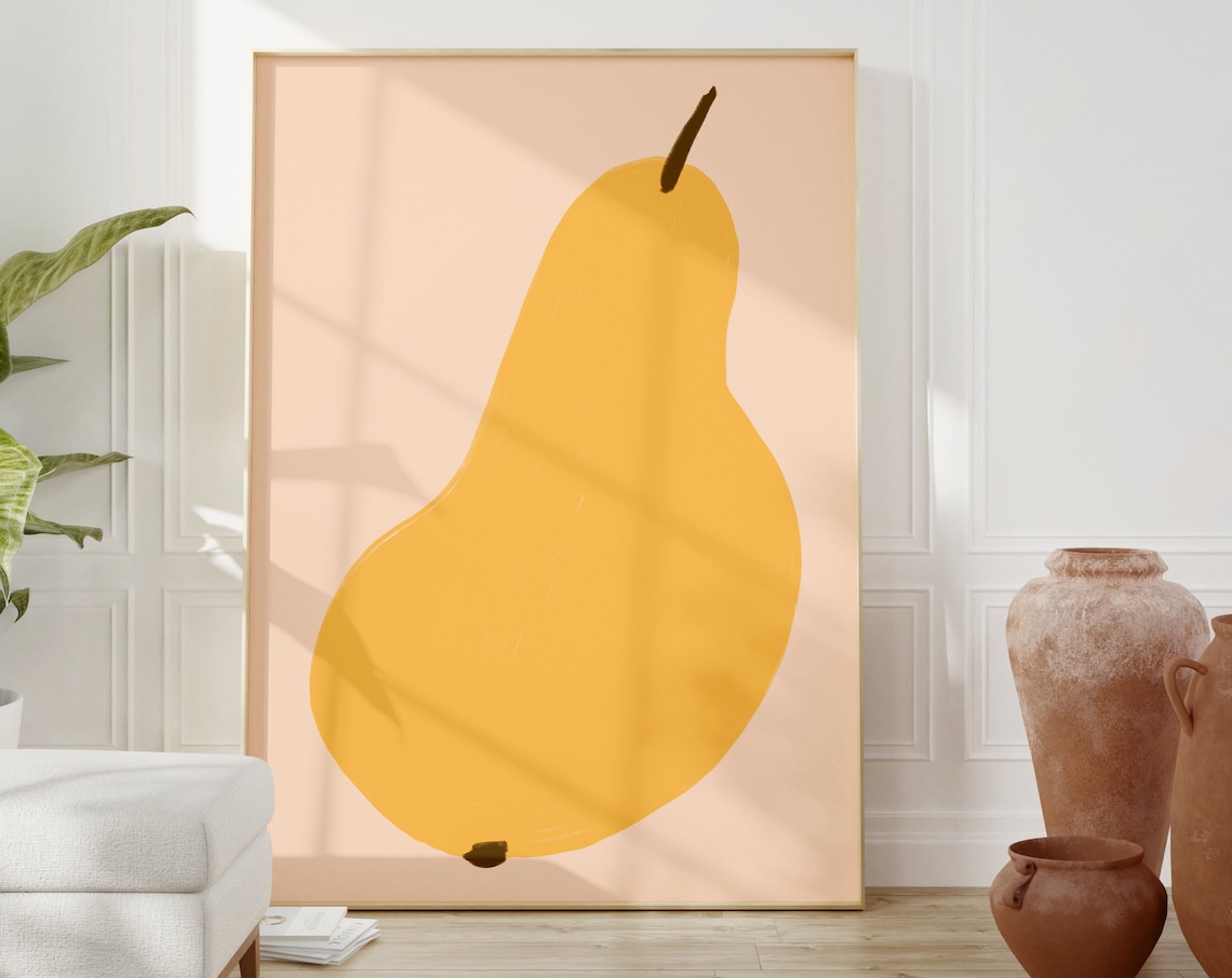 Pear Poster, Modern Boho Abstract Fruit Art