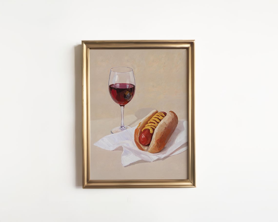 Hot Dog and Red Wine Vintage Style Art Print