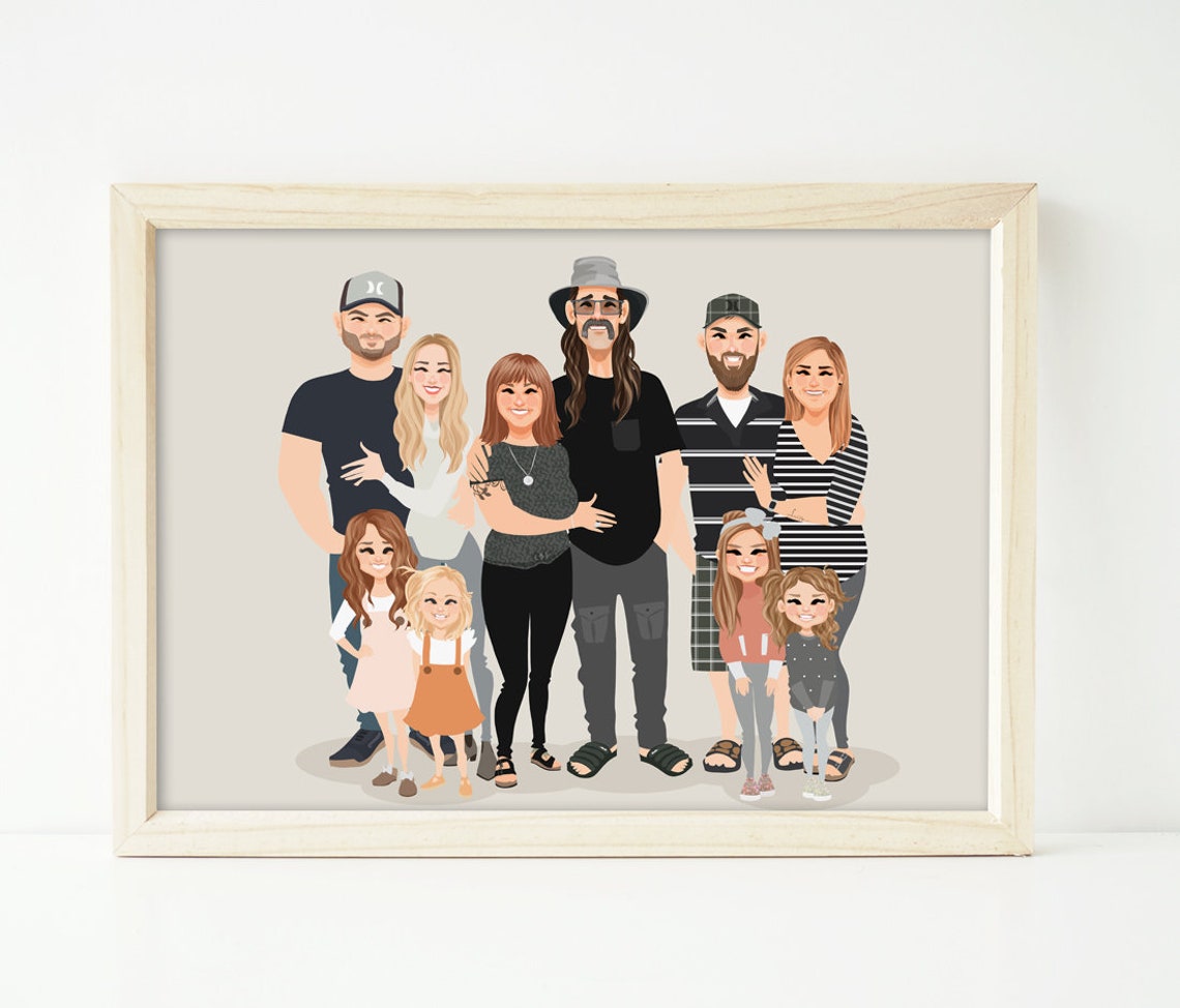 Custom Modern Flat Big Family Portrait Monochrome Outfit Poster - Image 5