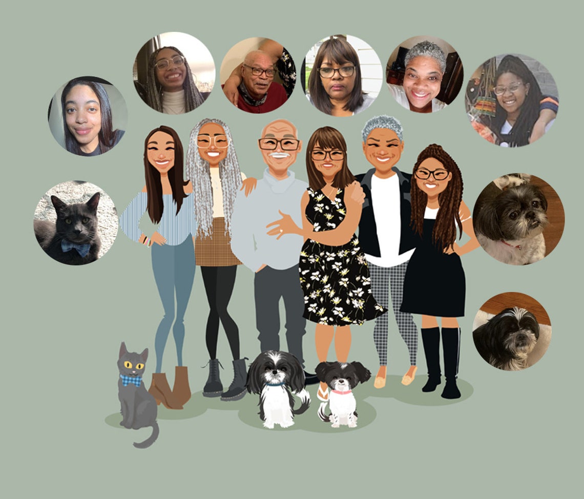 Custom Illustrated Group Portrait of Seven Friends With Treats Poster - Image 3
