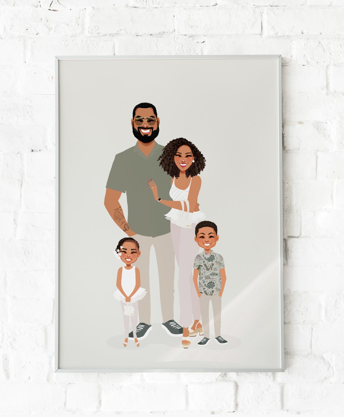 Custom Faceless Cartoon Family Portrait of Four From Photo Wall Art