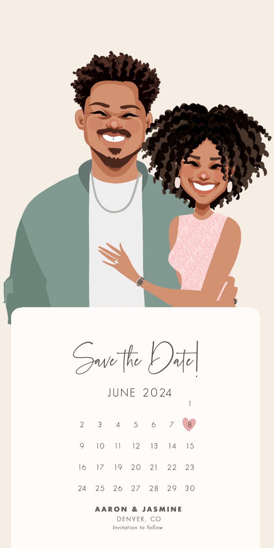 Custom Illustrated Save the Date Card With Couple Portrait Poster - Image 4