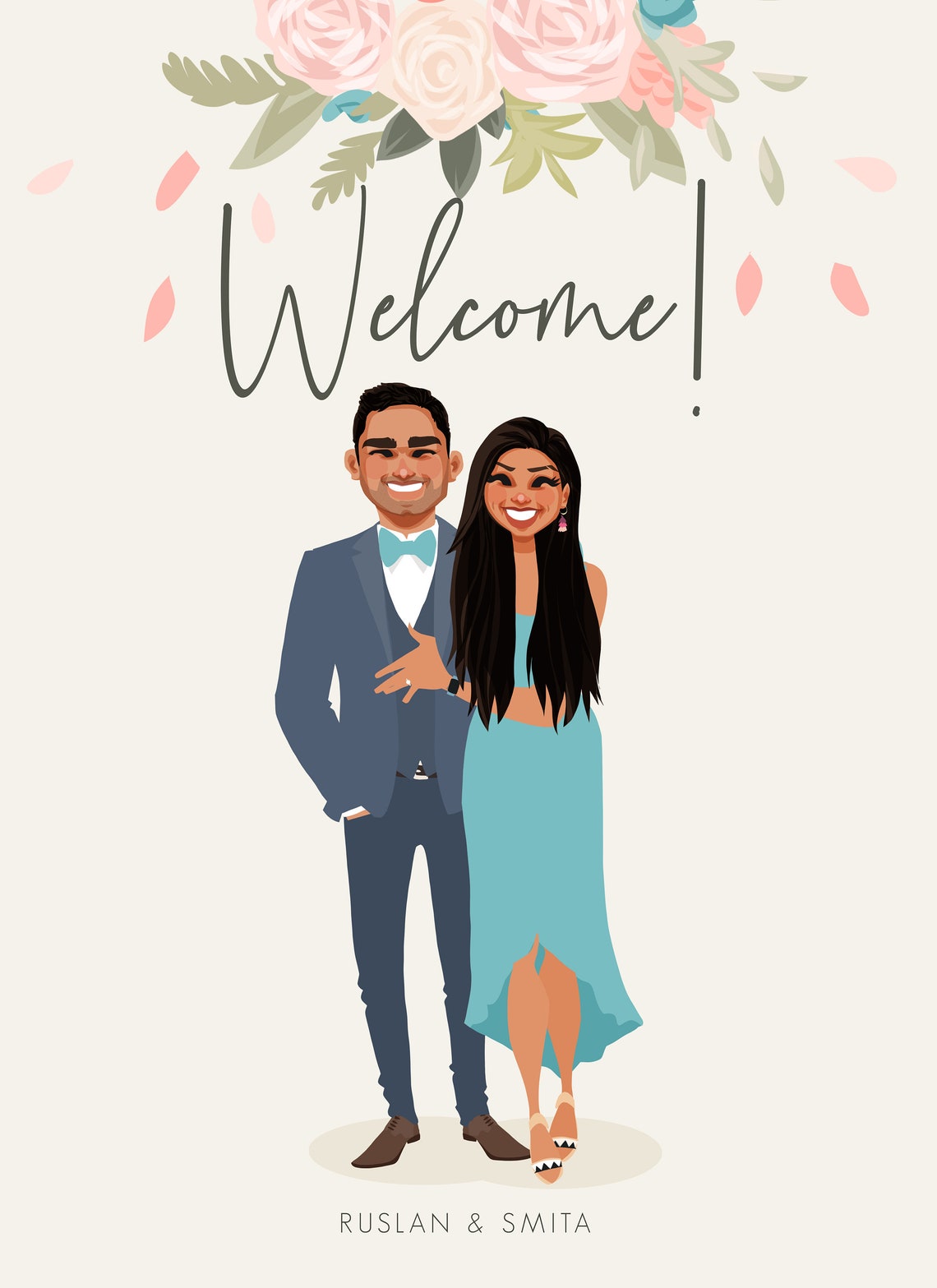 Welcome Custom Modern Wedding Couple Portrait with Corgi Poster - Image 2