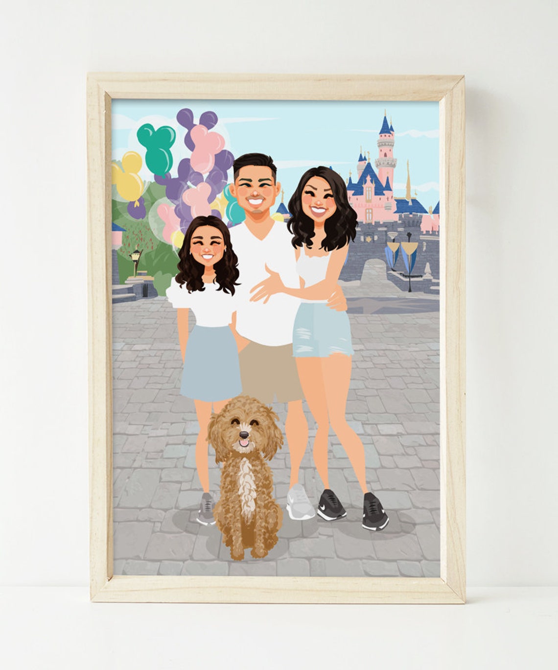 Custom Illustrated Family Portrait With House and Two Dogs Poster - Image 2