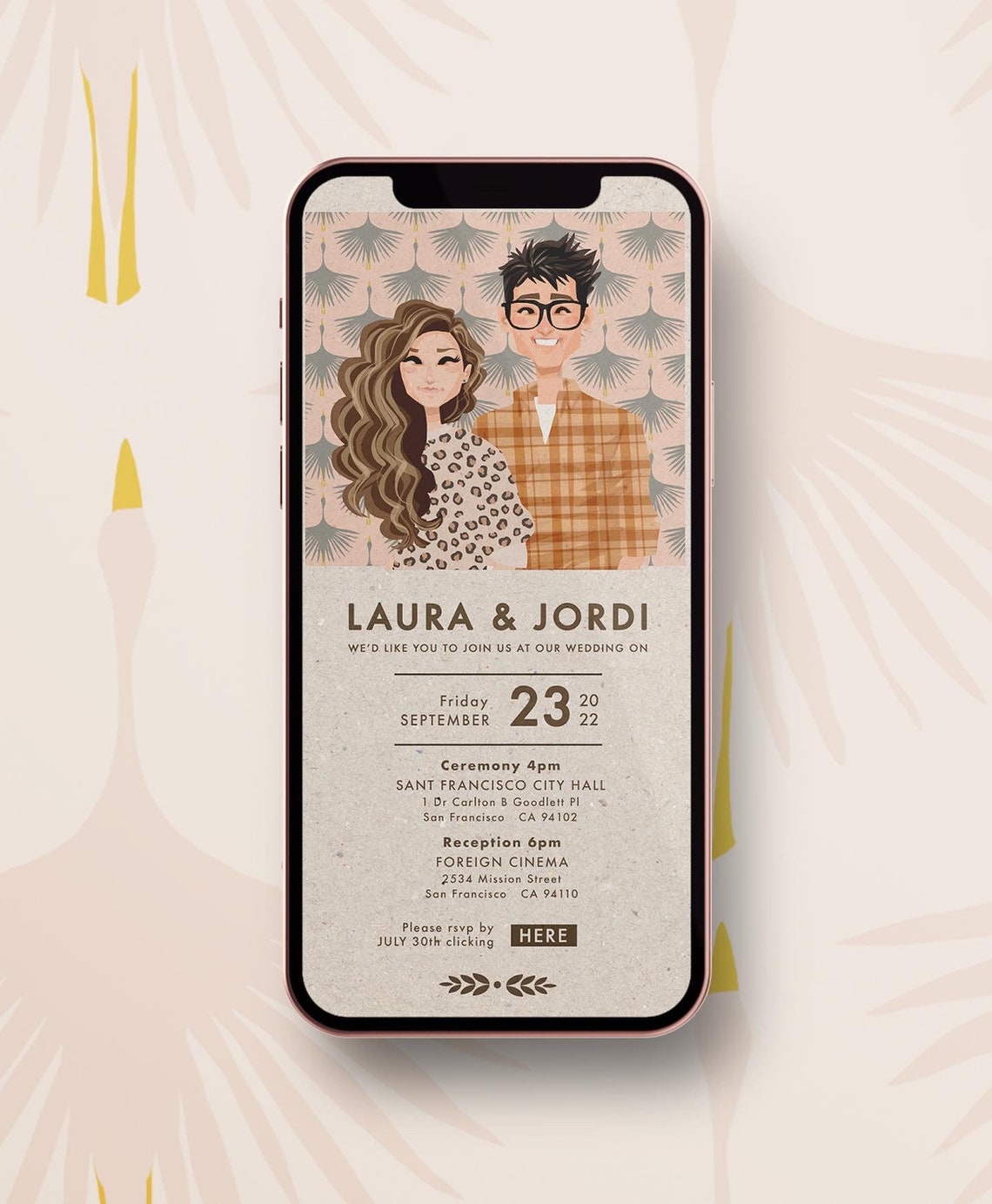 Custom Retro Wedding Invitation Card for Laura and Jordi Poster - Image 2