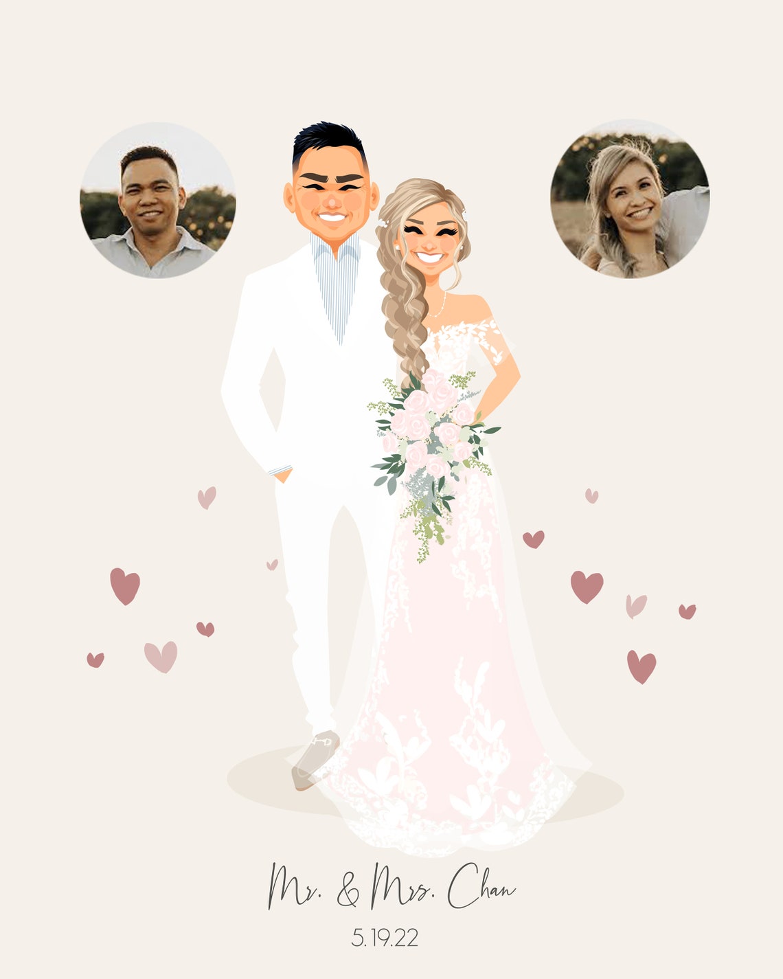 Custom Illustrated Wedding Portrait The Thomases With Dog in Chicago Poster - Image 5
