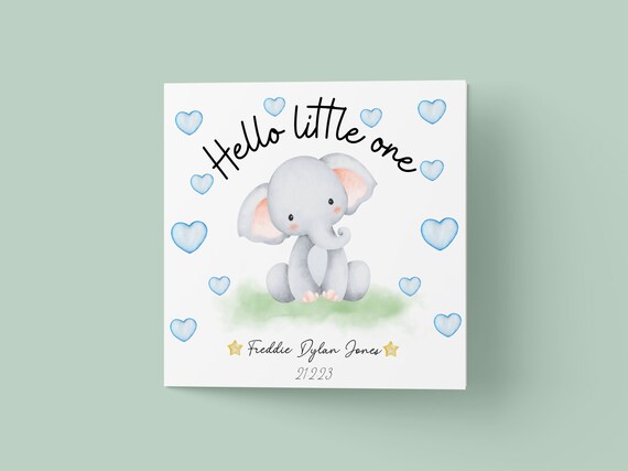Elephant New Baby Boy Personalized Card Art Print