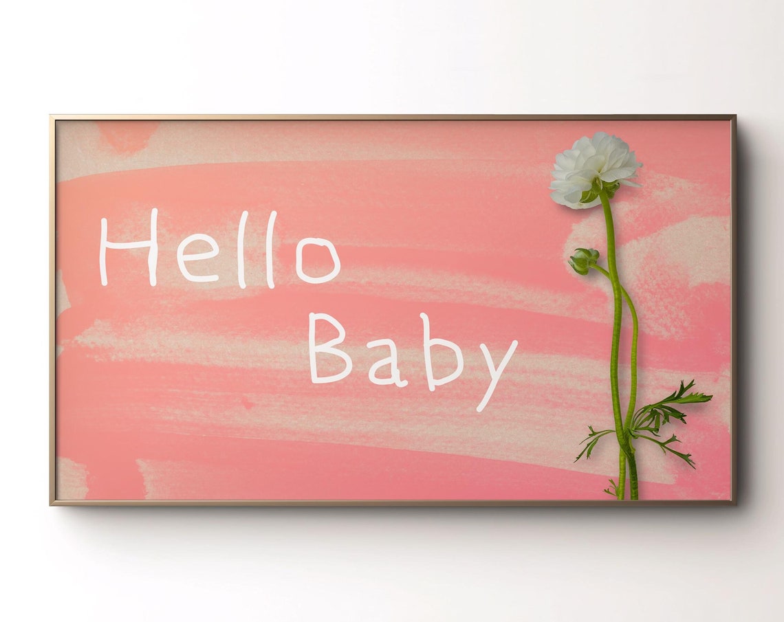 Frame Tv Art Baby Shower Hello Baby Tv Picture Pink Baby Shower Party Decor Minimalist Flower Baby Girl Shower For Tv Screen