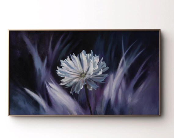 Winter Frame Tv Art Dark Purple White Flower Artwork Minimalist Moody Floral Painting Modern Art For Tv Screensaver