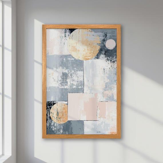 Framed Abstract Poster Minimalist Art In Grey And Beige With Pastel Hues Neutral Tones Stylish Decor Artistic Print Modern Gift Idea