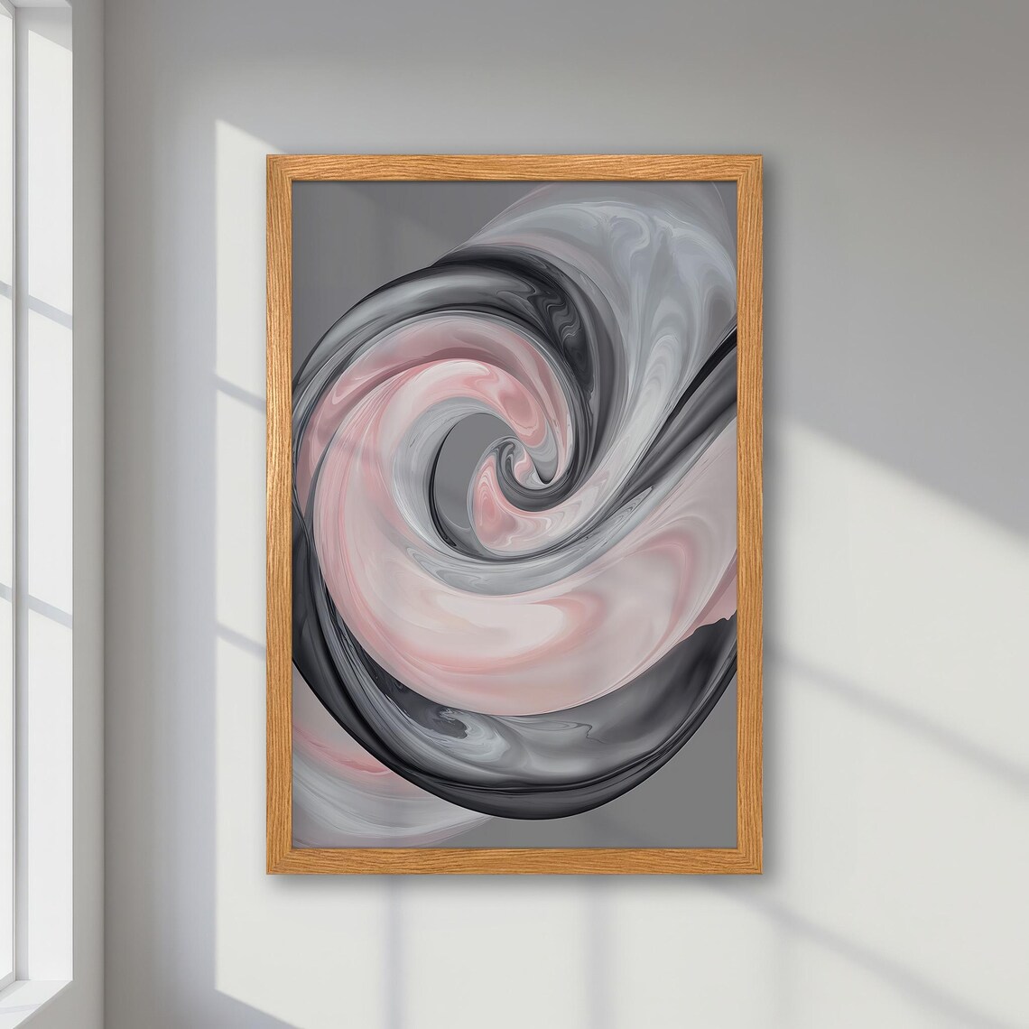 Pink And Gray Fluid Abstract Poster, Minimalist Elegance