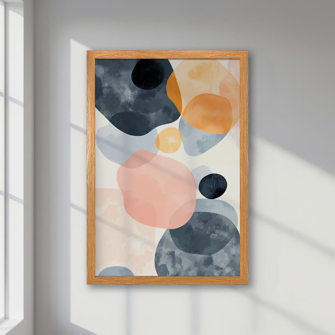 Framed Abstract Poster Grey Orange And Pink Pastel Art Stylish Minimalist Bold Print Trendy Modern Decor Unique Gift Idea