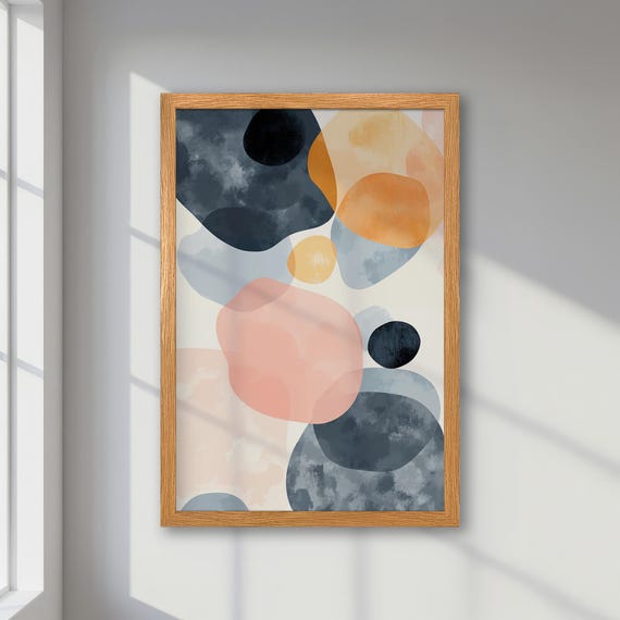Framed Abstract Poster Grey Orange And Pink Pastel Art Stylish Minimalist Bold Print Trendy Modern Decor Unique Gift Idea